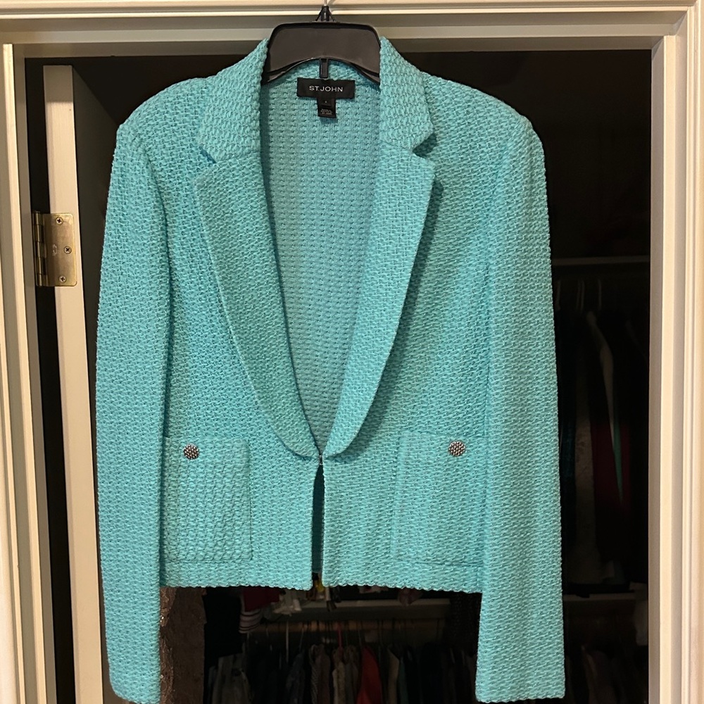 St. John Women's Aqua Textured Blazer NWOT